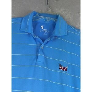 F&G Tech Secession Mens‎ Medium Blue Striped Golf Polo Shirt Short Sleeve